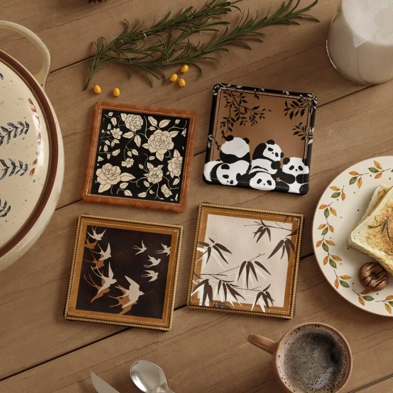 Neoclassical Style Artistic Fabric Coaster Absorbent Quick Dry Heat Insulating Non Slip Light Luxury High Aesthetic Table Decor