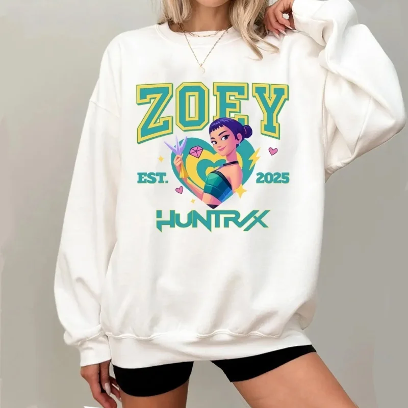 سترة بغطاء للرأس للفتيات من Huntrix Kpop Demon Hunters Vlothes Rumi Zoey Mira بأكمام طويلة بلوفر بياقة دائرية ملابس نسائية
