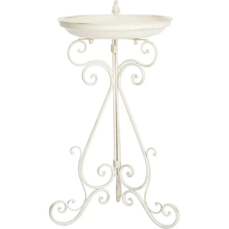 Outdoor Ashlan Pearl White Iron Bird Bath Victorian Decorative Garden Birdbath with Sculpted Bird Accent 16.5 W x 14.6 D x