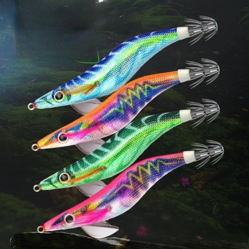 

Wooden Shrimp Sea Fishing 3.5 Squid Fake Bait Fluorescent Night Fishing Squid Fake Bait Strong UV Laser Squid Hooks