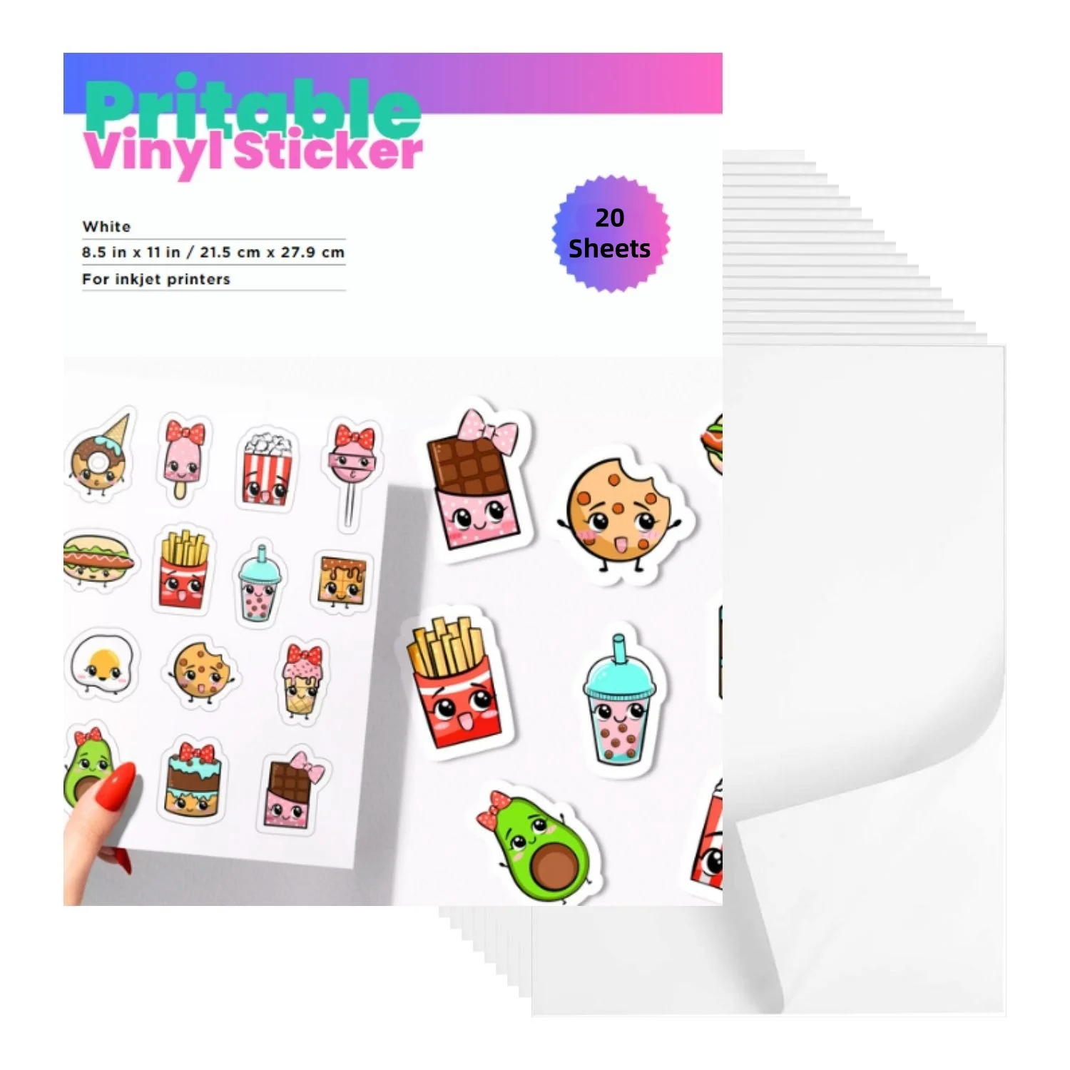 20PCS 8.5x11in Printable Vinyl Sticker Paper-Waterproof Glossy White Sheets for Inkjet Printer-DIY Custom Decals,Labels & Crafts