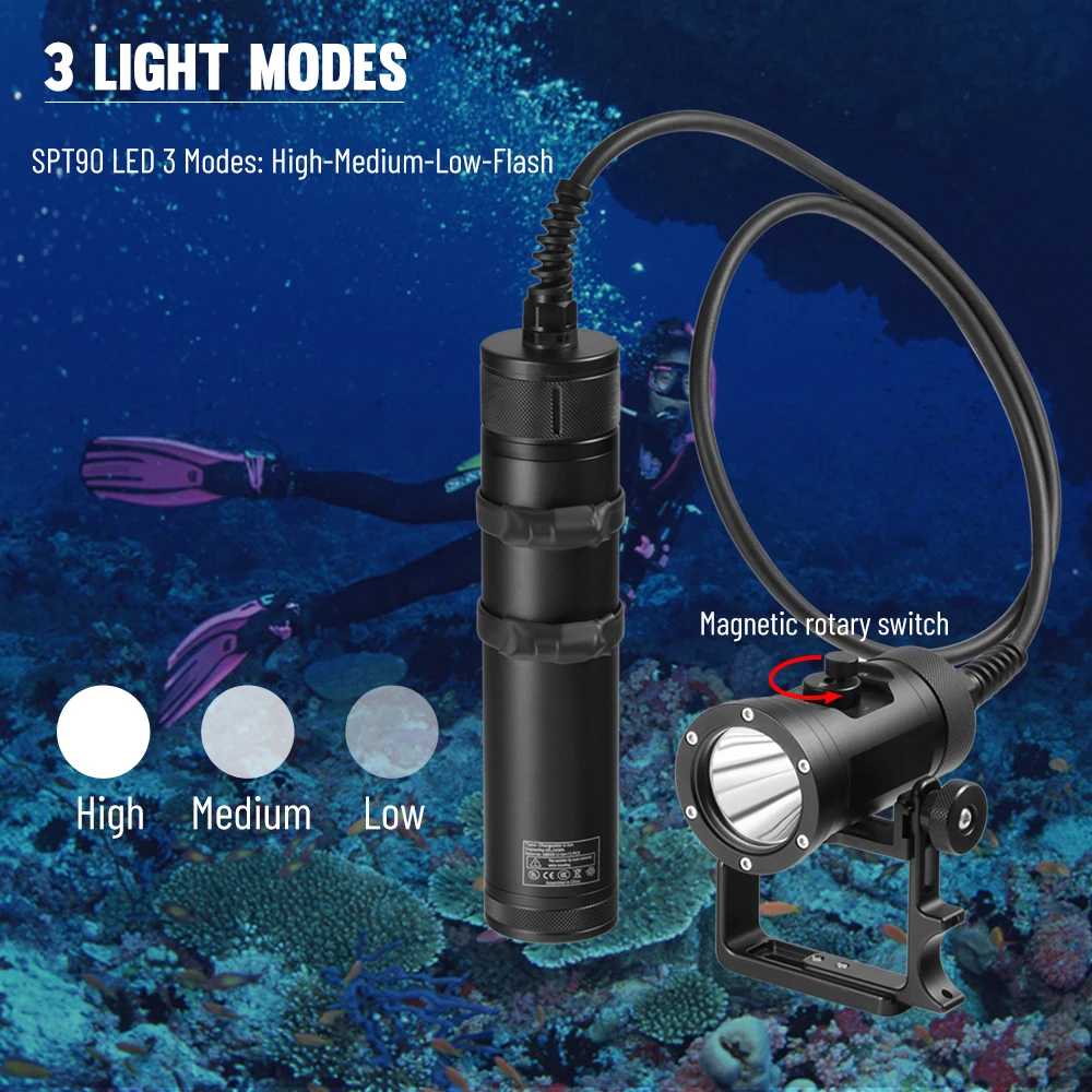 Asafee DT12 150M Underwater 5000LM SBT90 LED Lamp Diving Flashlight IPX8 Waterproof Scuba Torch Built-in 12Pcs Battery Lantern