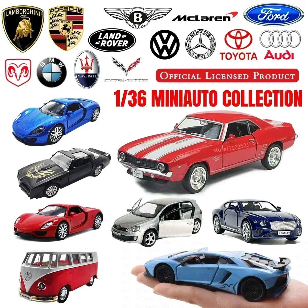 1/36 Pullback Toy Car Model Mercedes BMW Porsche VW Official Licensed Alloy Diecast Vehicle Scale Replica Xmas Gift Kid Boy Toy