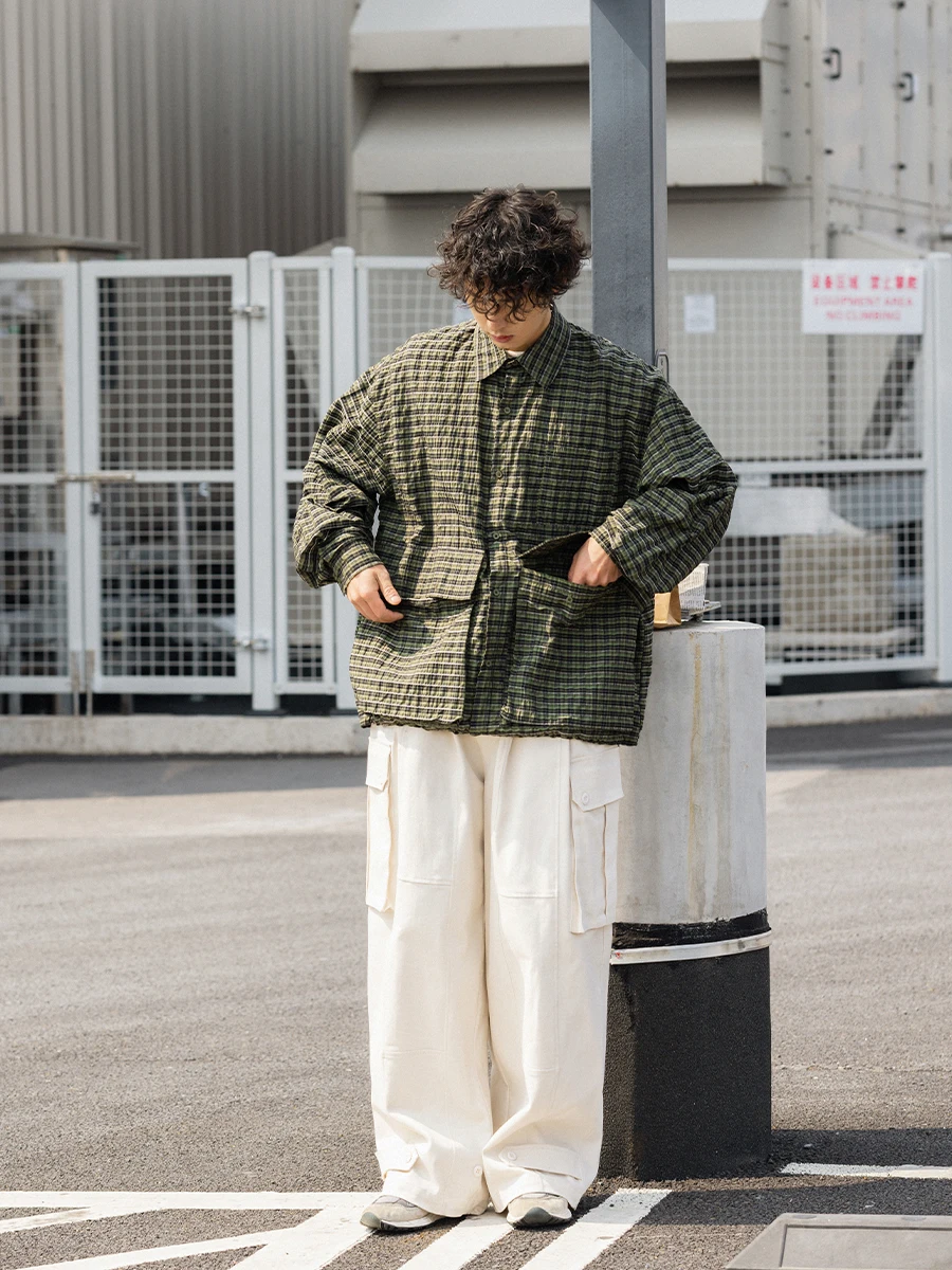 

Повседневная хлопковая рубашка в клетку с длинным рукавом, универсальная молодежная модная одежда в стиле самурая