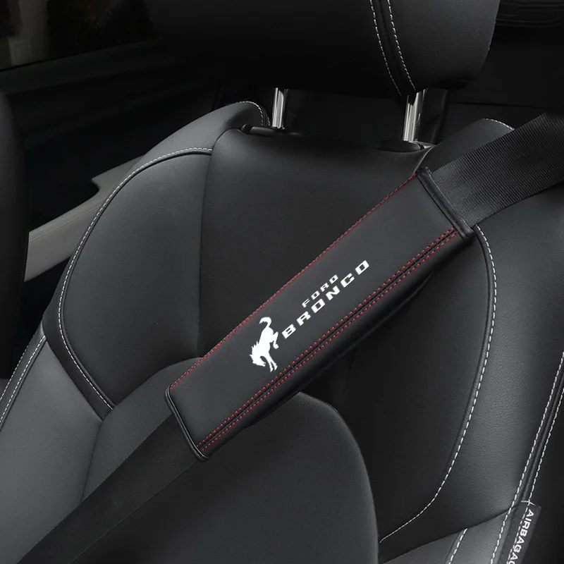 2Pcs Car Seat Belt Nappa Leather Safety Belt Shoulder Covers For Ford Bronco Ranger S-Max Focus Mondeo Transit Tourneo Custom - view 4
