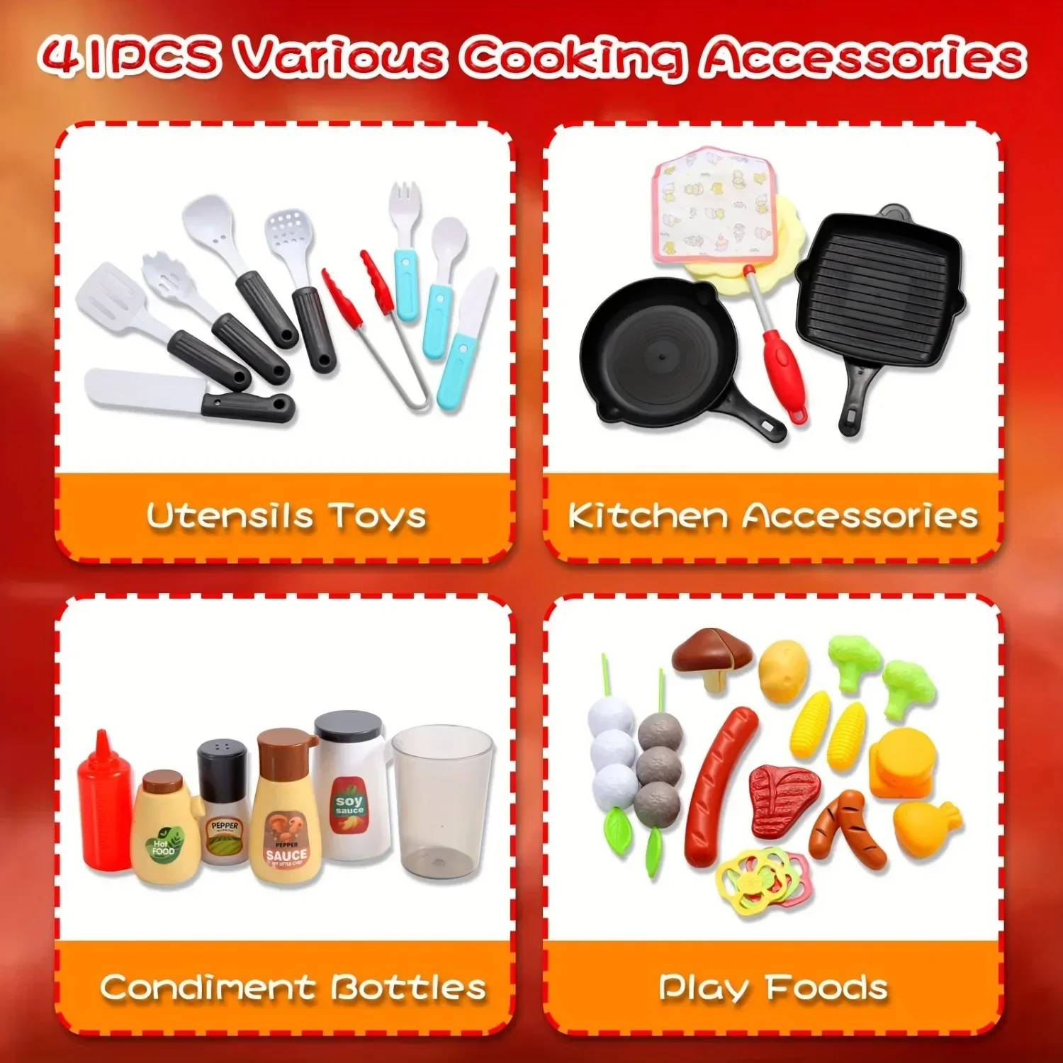 Barbecue Grill Toy Set Kids BBQ Pretend Play Kitchen Playset with Smoke Sound Light Simulation Camping Cooking Food Toys Gift