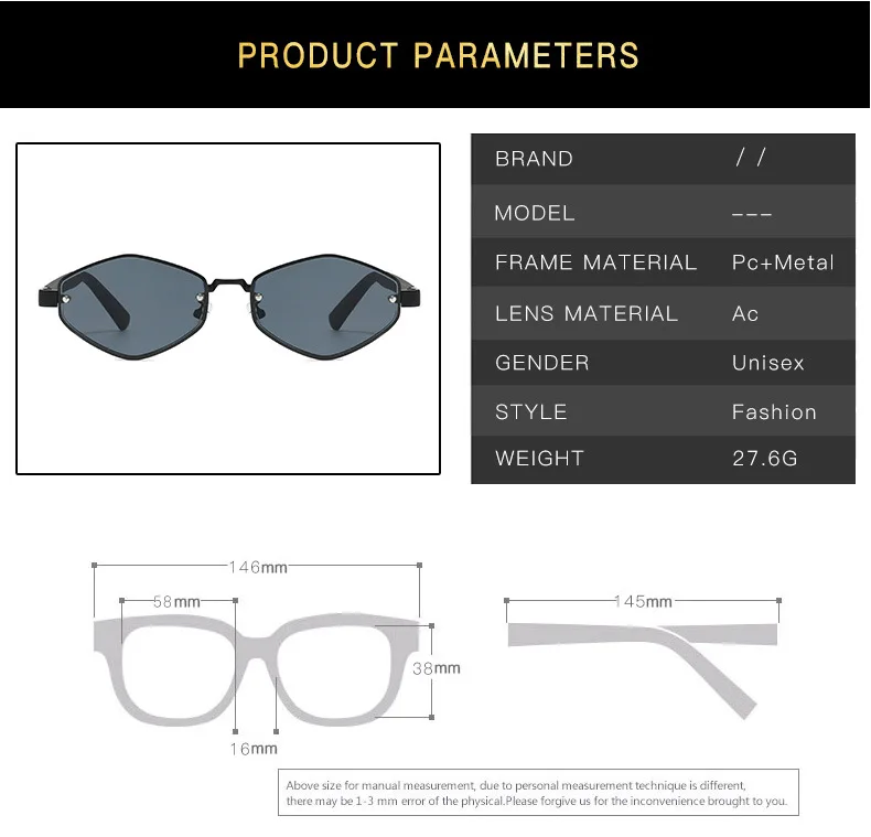 Personalisierte Raute Kleine Rahmen Sonnenbrille Frauen Mode Polygonale Metall Rahmen Sonnenbrille Luxus Marke Punk Shades Brillen – Detail 5