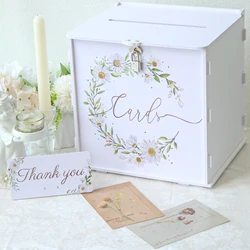 PVC Card Box Wedding Gift Box with Lock for Wedding Reception Daisy Envelope Money Card Box for Baby Shower Party Supply