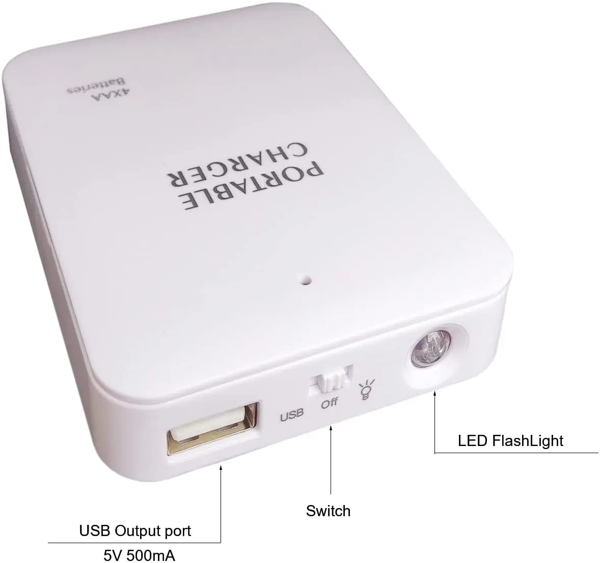 휴대용 AA 배터리 홀더 박스 케이스 스위치 및 LED 조명이 있는 여행용 비상 충전기용 USB 포트, 전화용 충전기, 전원