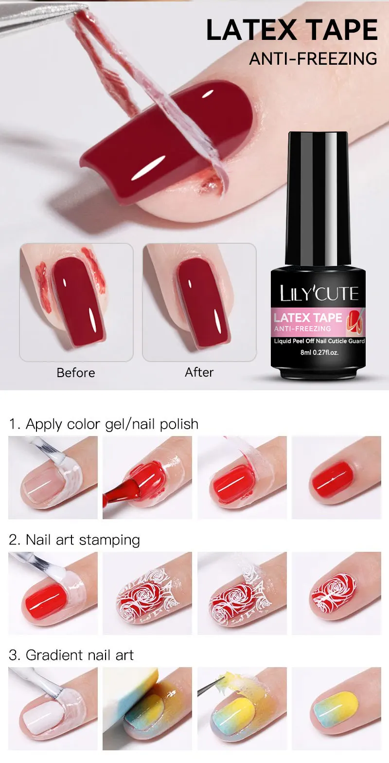 LILYCUTE 8 ml Frostschutz-Nagelkanten-Latexband, Gelpoliermittel, abziehbar, flüssiger Nagelhautschutz, Kleber, Nagel- und Fingerschutz – Detail 3