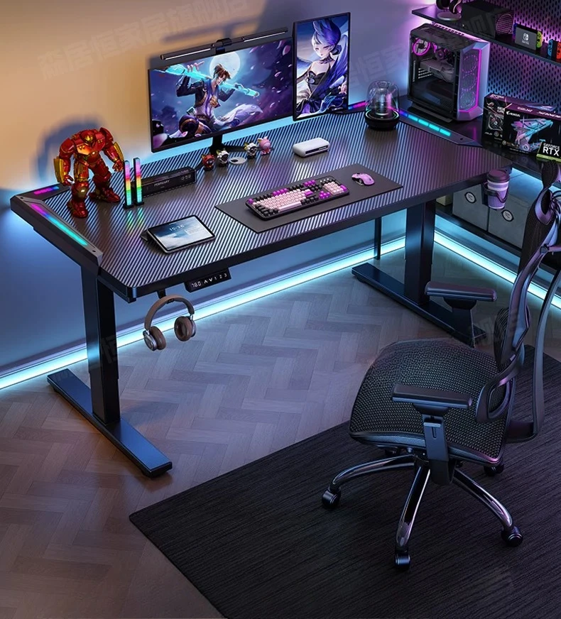 Popular Electric Height Adjustable Carbon Fiber E-Sports Desk, Smart Lifting Household Gaming Workbench