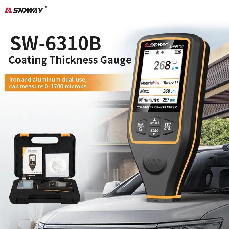 SNDWAY SW6310 Digital Thickness Gauge Coating Thickness Test Meter For Car Paint Ceramic Metal Rubber Measurement