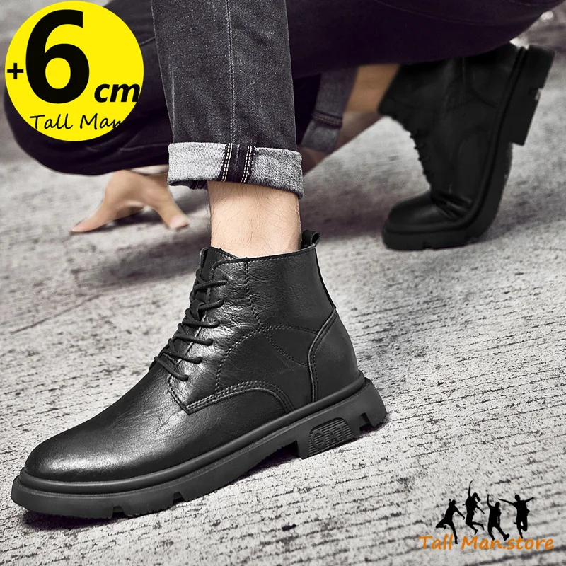 Men Ankle Boots Height Increase Insole 6cm  High Top Sneakers Lift Man Tall Plus Size 37-43