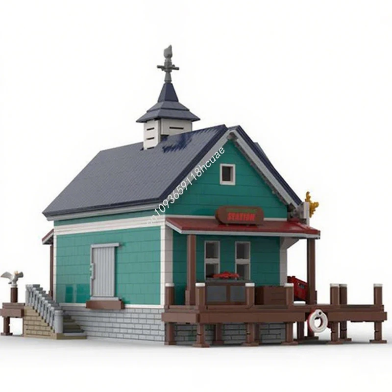 2914 elementów MOC Rynek Owoców Morza Turkusowy Modułowy Model Budynku Klocki Architektura Pomysł Zabawki do Składania Kreatywne Prezenty Świąteczne