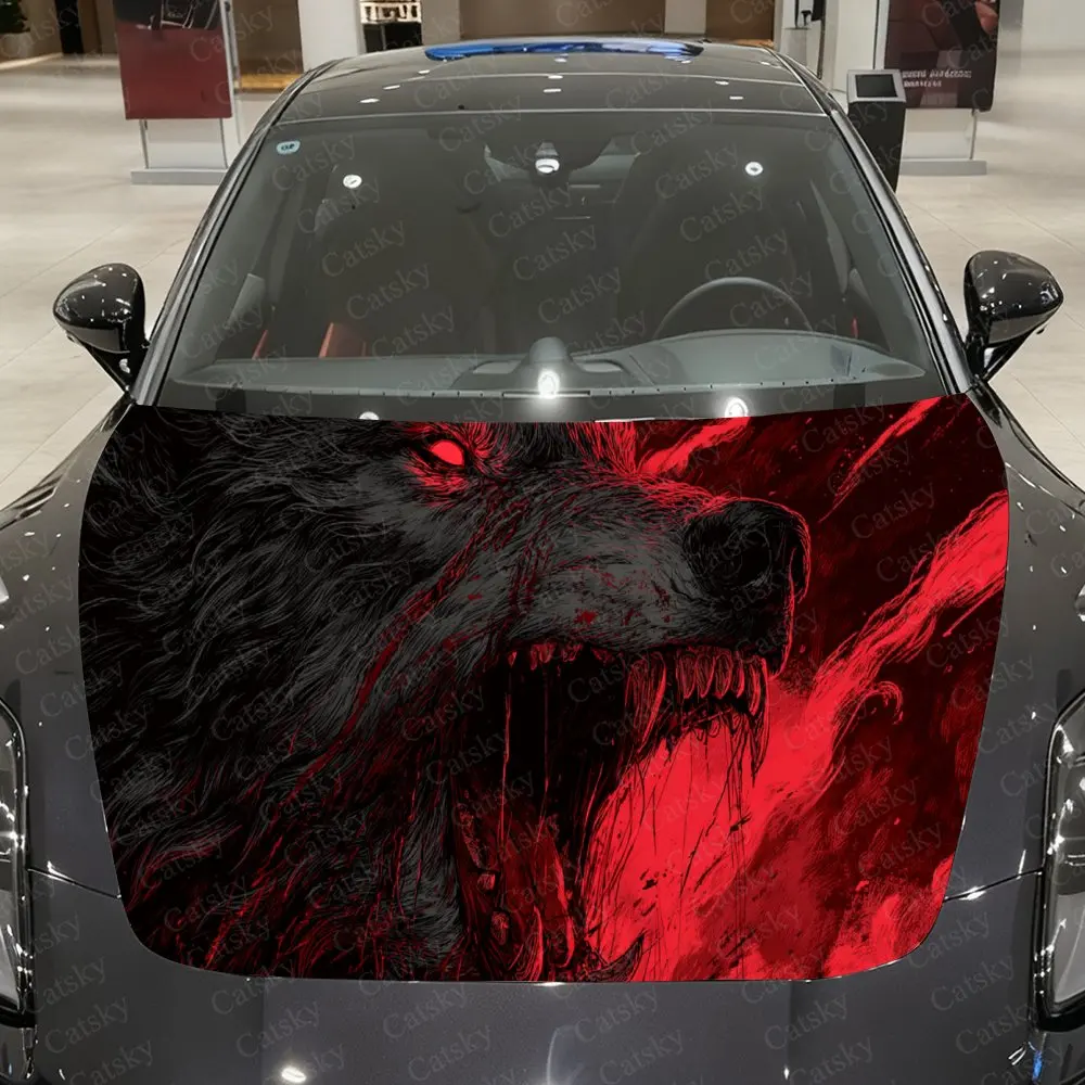 

Яркая наклейка на автомобильный чехол с красными глазами и волком, наклейка на автомобильный капот, водонепроницаемые и самоклеящиеся автомобильные виниловые обертывания, крутой декор для экстерьера автомобиля