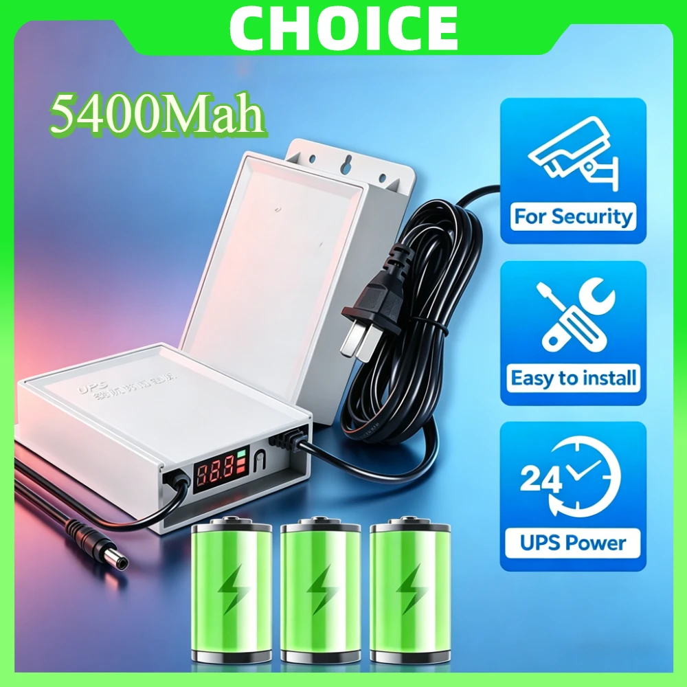 DIFANG 5400mAh UPS Power Adapter with LCD Screen DC12V Uninterruptible Power Supply Backup for Security Cameras