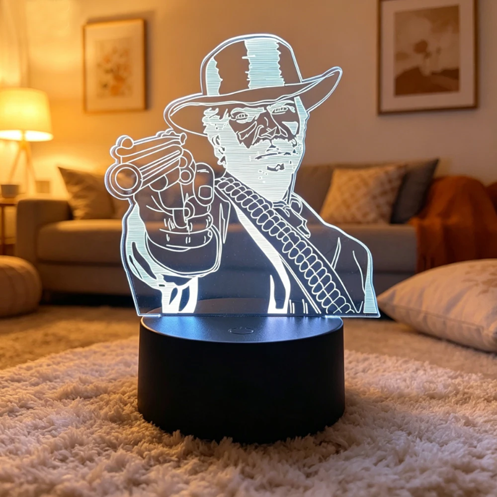 Lámpara Nocturna LED 3D de Arthur Morgan de Red Dead Redemption 2, 7 Colores, Control Remoto Táctil, Lámpara de Escritorio para Decoración de Sala de Juegos, RDR2