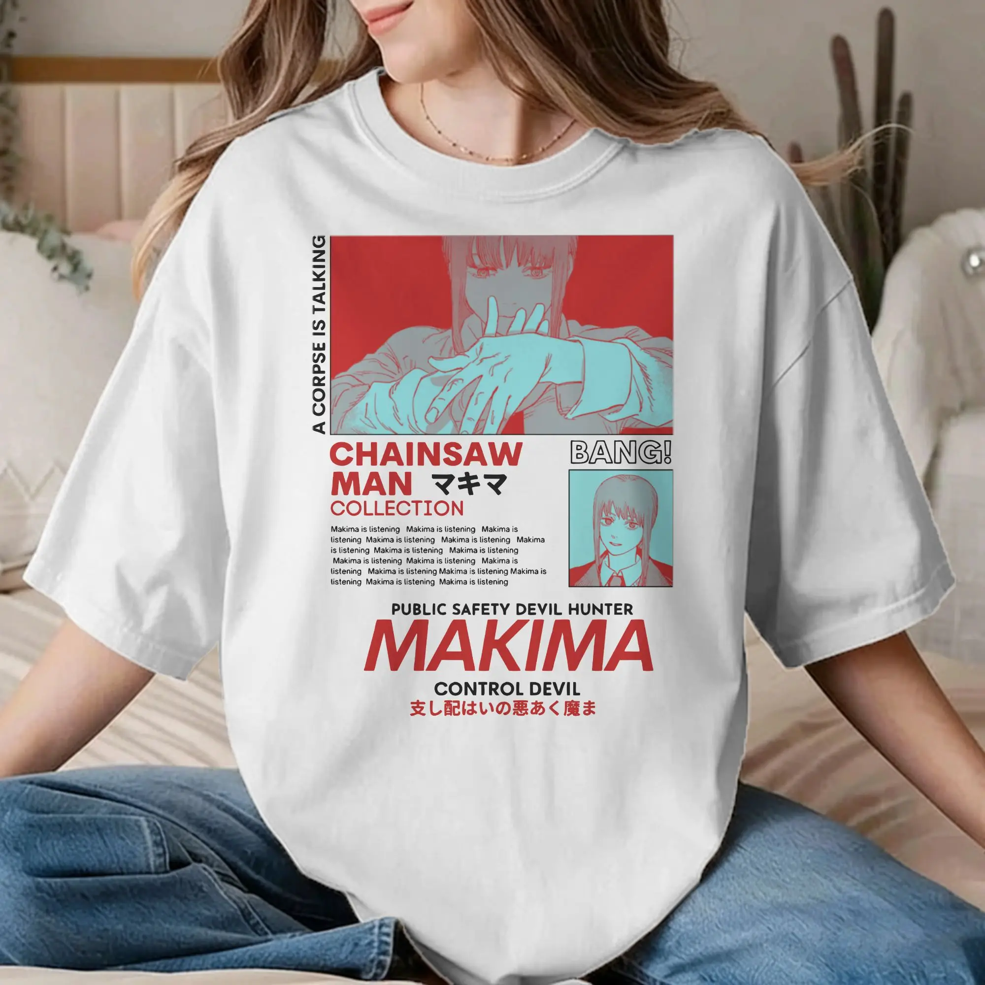 Makima Chainsawmans Men Women's T Shirts Denji Pochita Devil Anime Humor Tees Short Sleeve T-Shirt Pure Cotton Summer Clothes