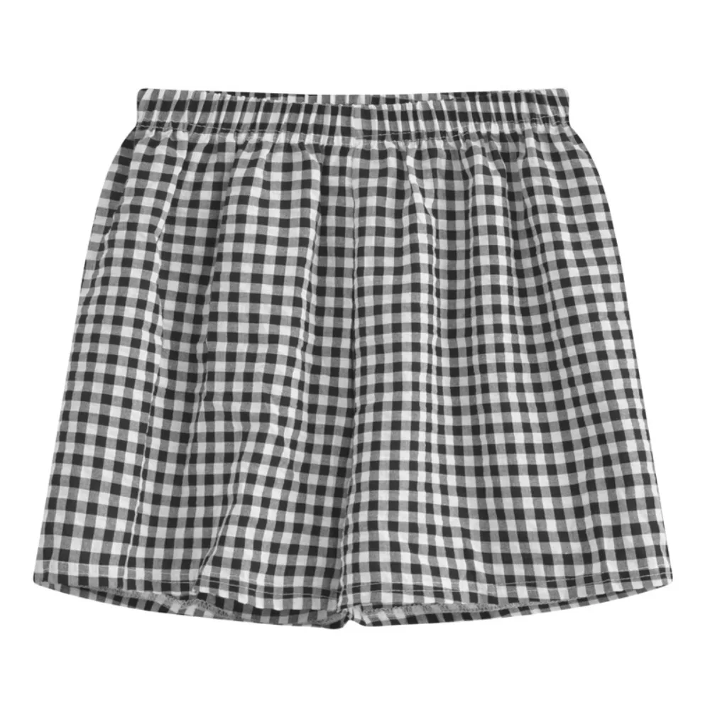 

Soft Candy Color Women's Grid Shorts Loose High-waisted Short Pajamas Pants Comfortable Summer Plaid Sleepwear Shorts Students