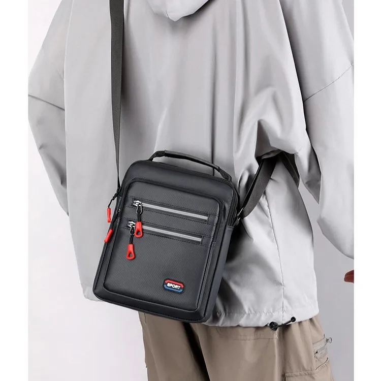 Men's large-capacity single-shoulder bag, waterproof Oxford fabric portable multi-layer storage hand-held square crossbody bag