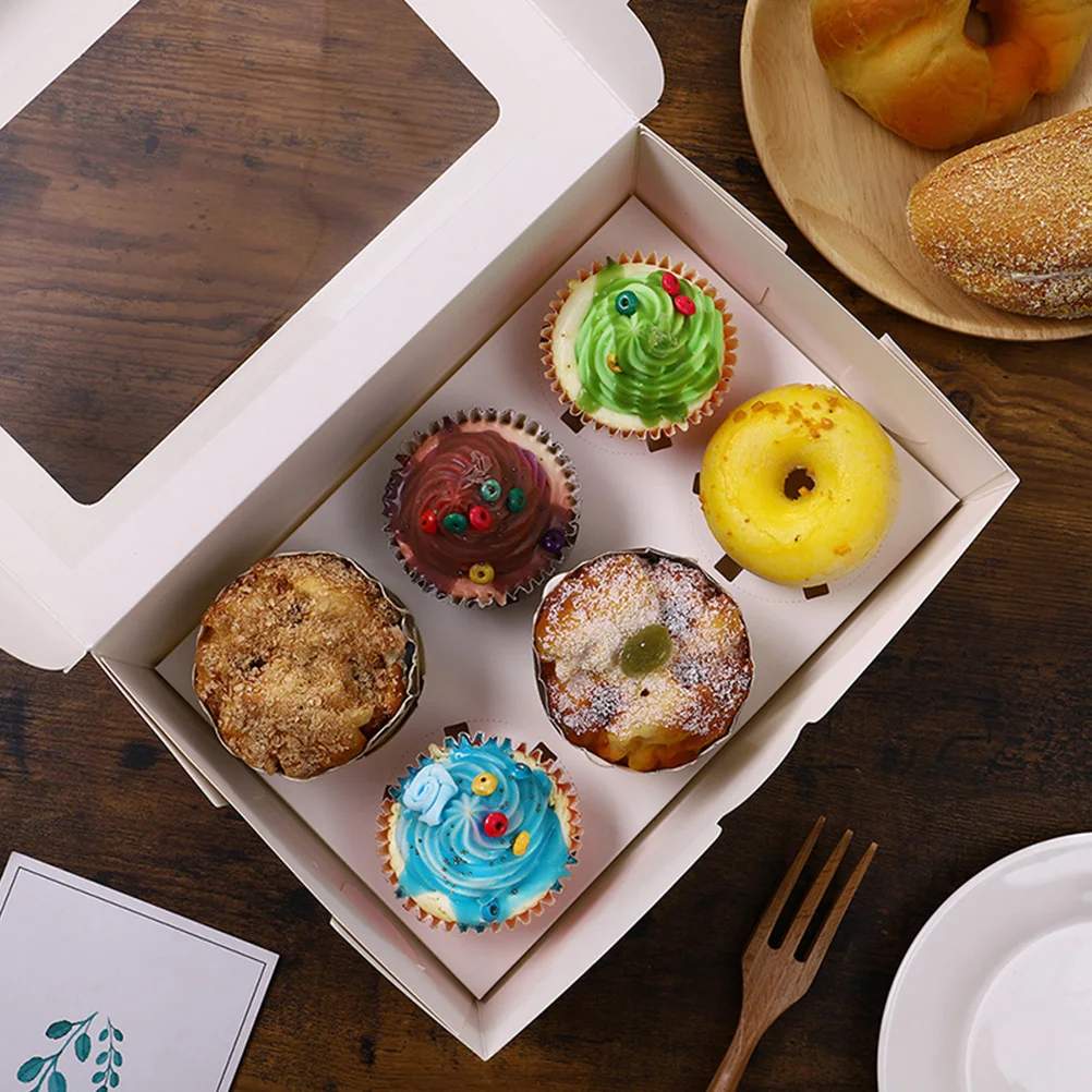 

6 Pcs Cupcake Boxes White Paper Packaging Muffin Holders Cake Containers Fresh Secure Storage Bakery Carrier Cookie