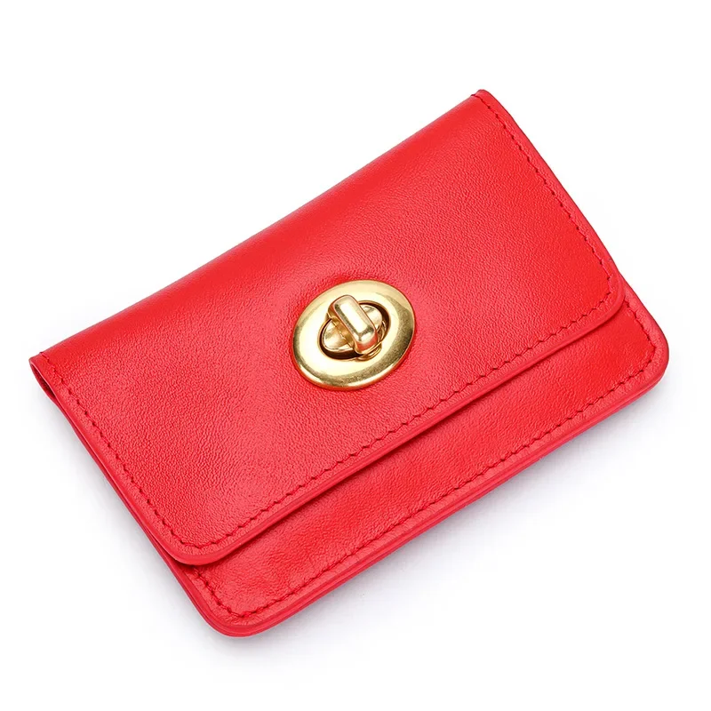 2023 New Style Simple Lock Clasp Card Holder for Women Fashion Ladies Coin Purse Genuine Cow Leather Slim Storage Bag 2061