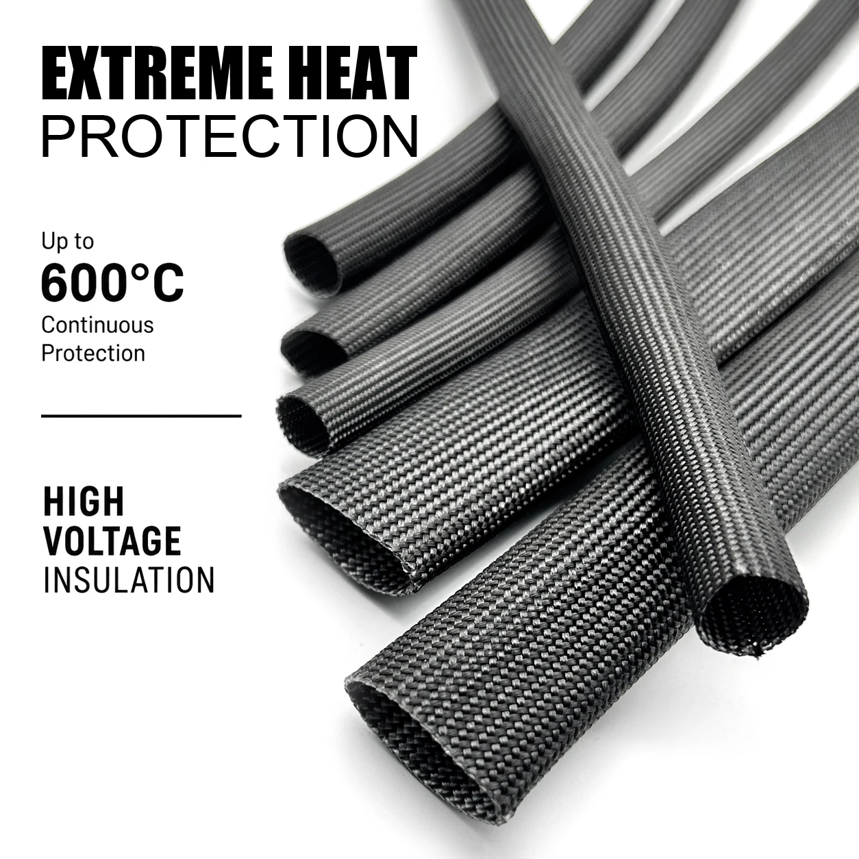 Black 600 deg C glassfiber sleeve ID 0.5/1/1.5/2/2.5/3/3.5/4/5/6/7/8/9/10/12/14/16/18/20/25/30/35mm Flame retardant insulation