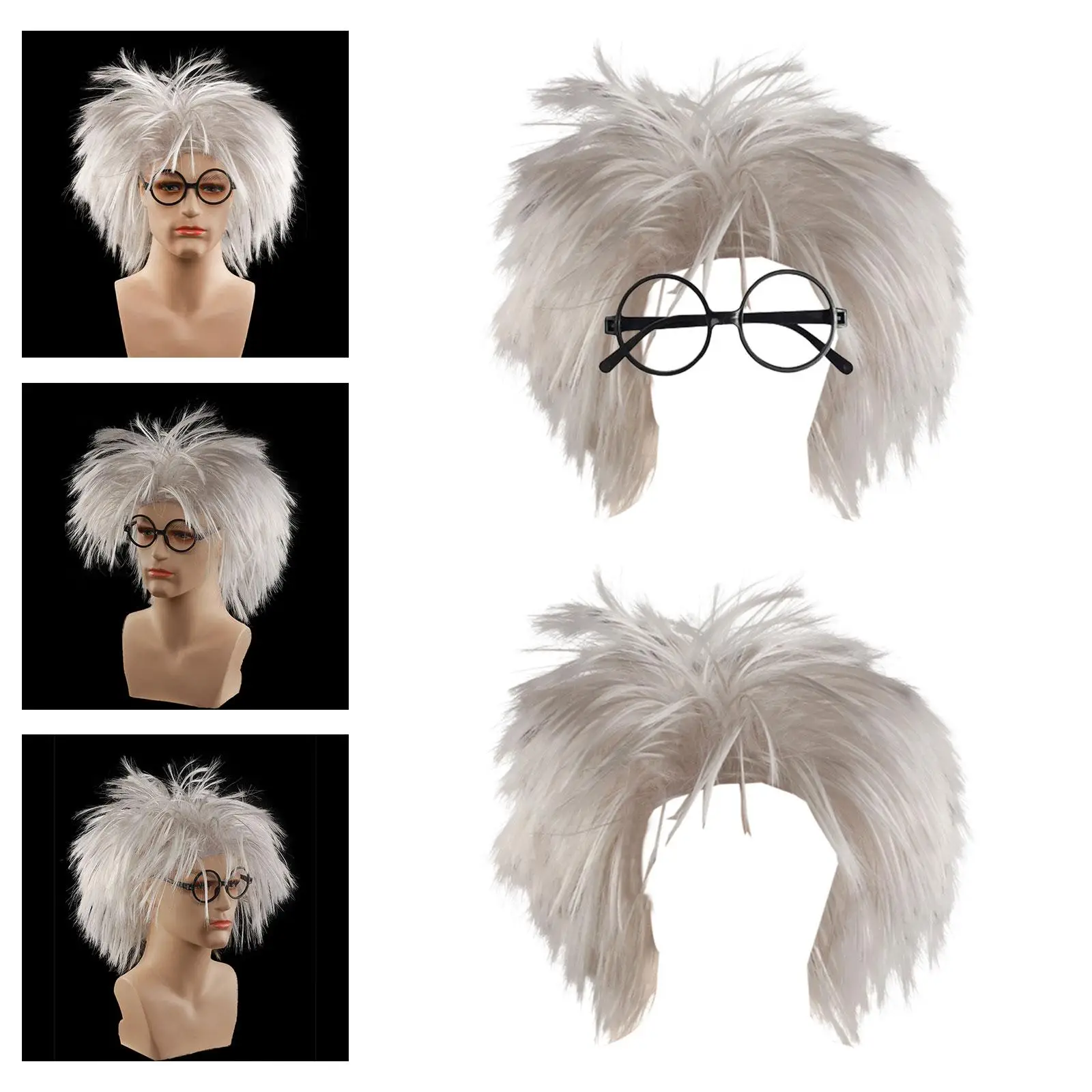 Homem velho peruca curta velho professor peruca halloween cosplay pessoas idosas peruca adultos