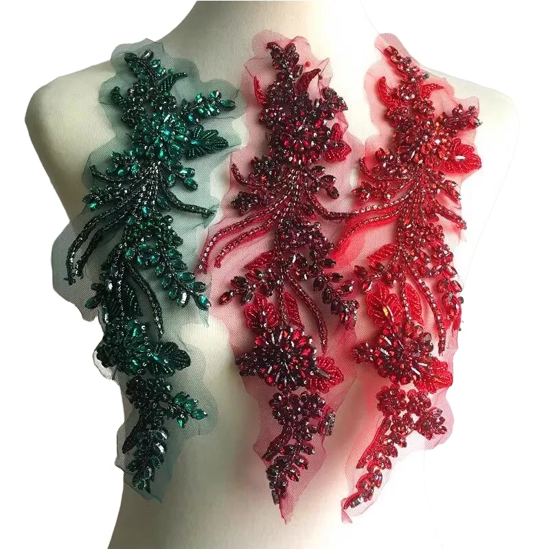 MultiColor Hand-Sewed Glass Drill Mirror Flowers Collar,Sparkling Rhinestone,Flower Waistbands Shoulders,Wedding Dress,DIY Patch