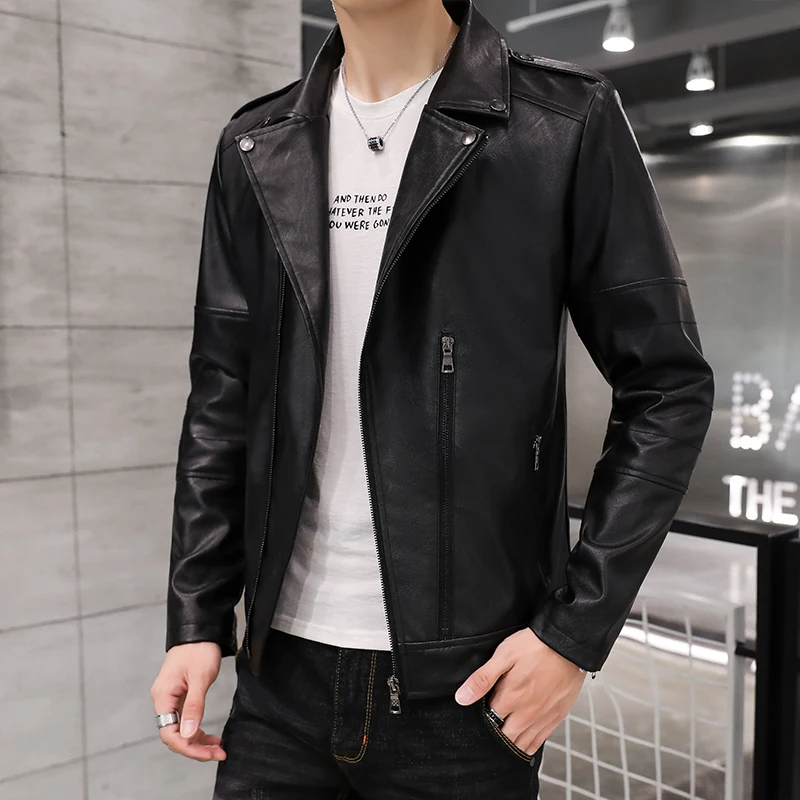 

Мужская кожаная куртка Bla из искусственной кожи для весны и осени, модная молодежная мотоциклетная куртка в уличном стиле, приталенная, стильная