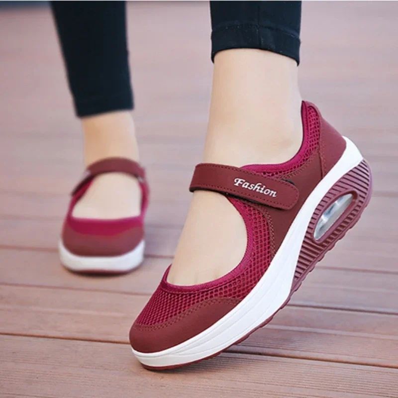 Air Cushion Slip-On Women Walking Shoes Orthopedic Diabetic Ladies Platform Mules Mesh Lightweight Slippers Wedge Female Sneaker