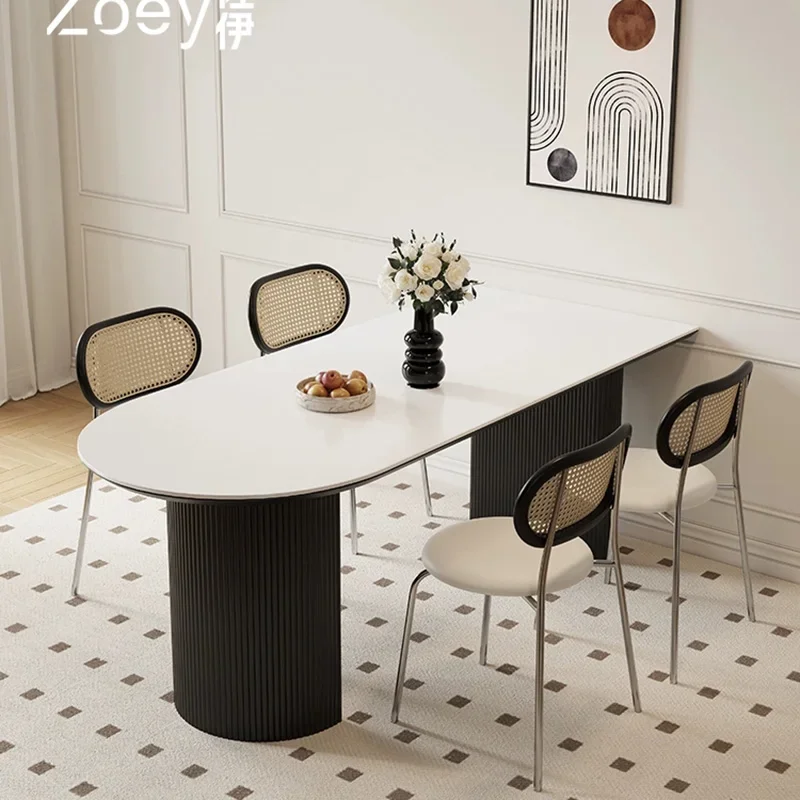 Vintage Semi-circular Slate Dining Table Pillars Floor Against Wall Dining Table Black Dining Table Mesa De Comedor Furniture