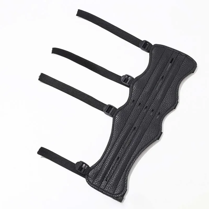 Leather Fabric Archery Arm Guard with 4 Elastic Velcro Adjustable Straps Forearm & Wrist Protector for Hunting