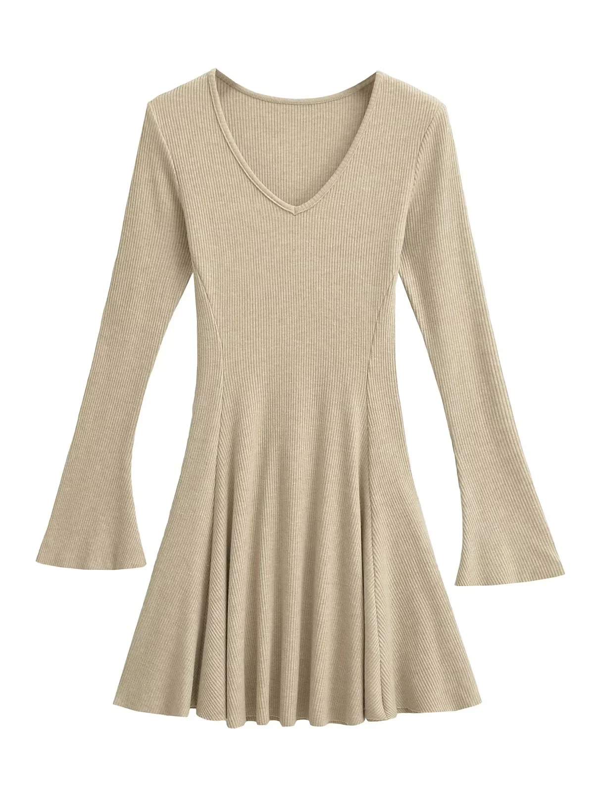 

Sexy Slim Fit Knitted Dr V Ne Long Sve Bell Sve ort a Line Skirt for Women Pure Desire Sle Casual Wear