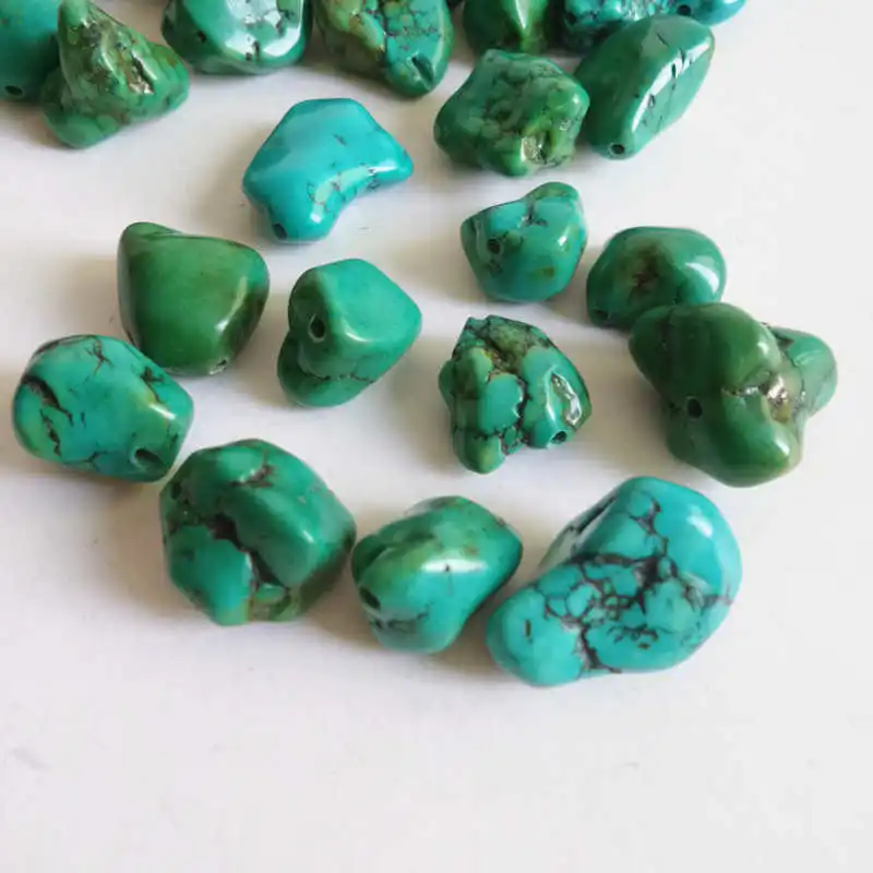 TSB0120 Tibet Enhanced Natural Green Stone Nugget loose beads Wholesale 10 Beads lot