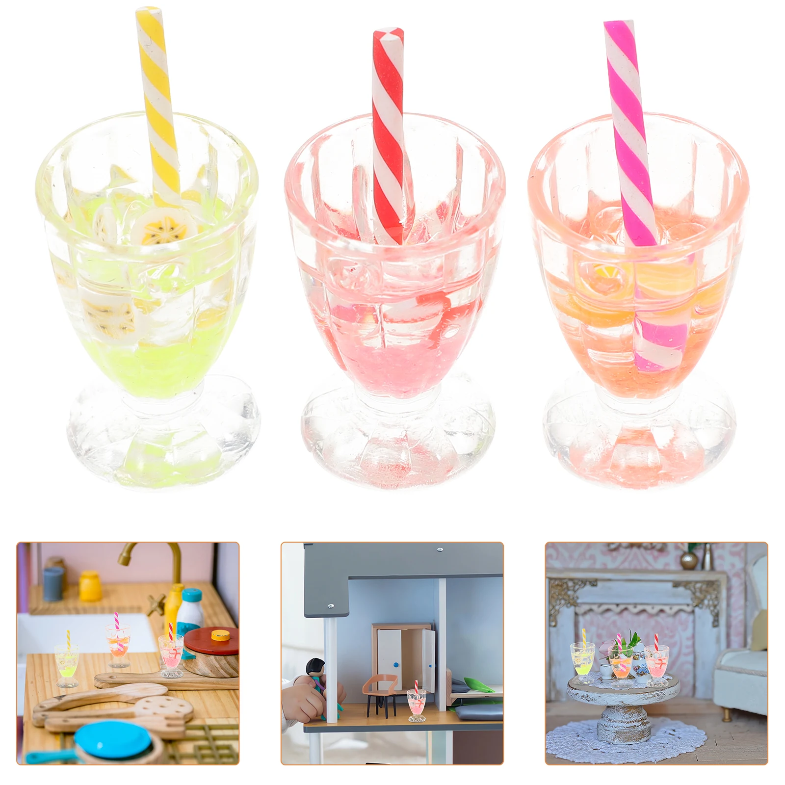 6 Pcs House Mini Luminous Dollhouse Toys Artificial Ice Cream Goblet Prop Accessory Decor Resin Accessories