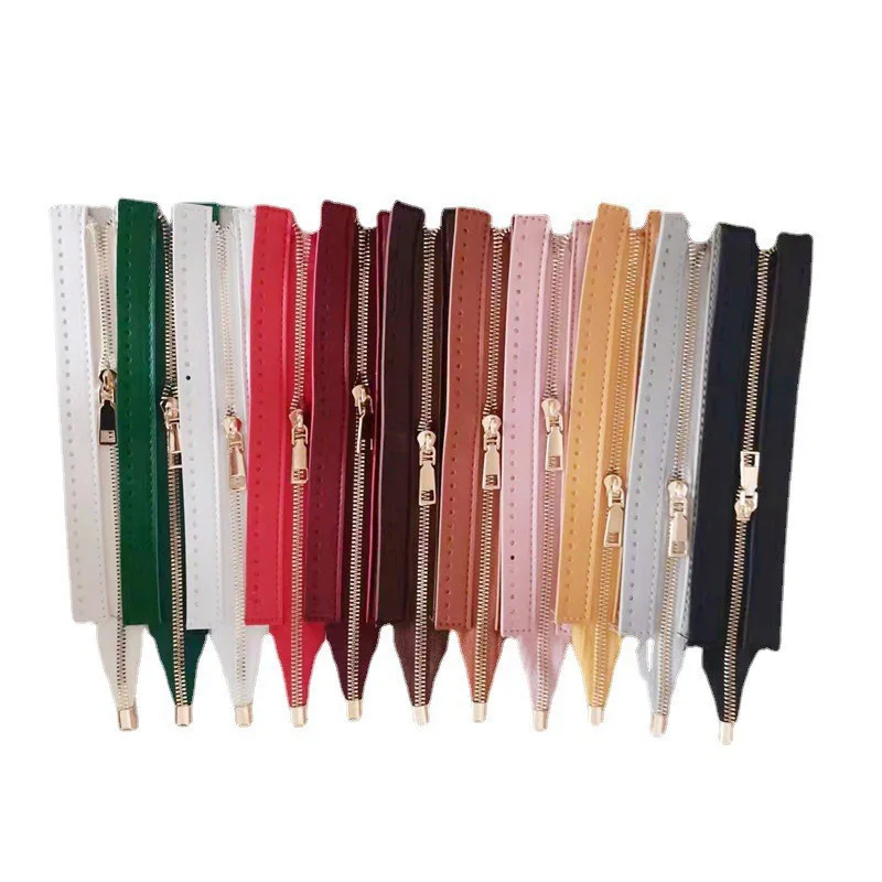 1pc 24cm Pu Leather Bag Hardware Zipper DIY Replaceable Sewing Metal Zipper Accessories For Handbag Clothes Wallet Supplies