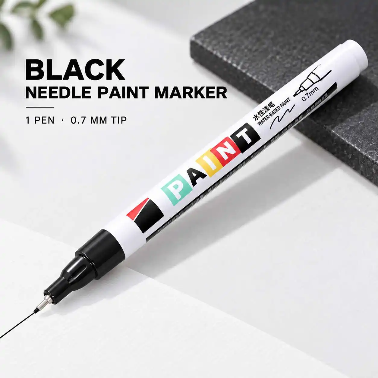 Black Needle Type Water Based Paint Marker White Barrel Short Opaque Grip Metal Guide Point Single Pen