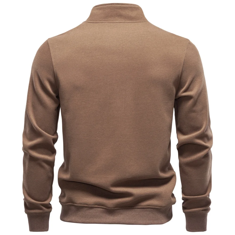 AIOPESON Herren Pullover mit halbem Reißverschluss, Stehkragen, einfarbig, warm, gemütlich, langärmelig, Sweatshirt, Herbst-Winter, lässig, leicht, Oberteil – Detail 5