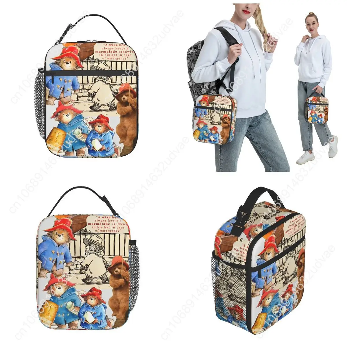 Britain Paddington Brown Bear Insulated Lunch Bag Outdoor Cute Movie Cartoon Food Storage Bag Portable Cooler Thermal Lunch Box