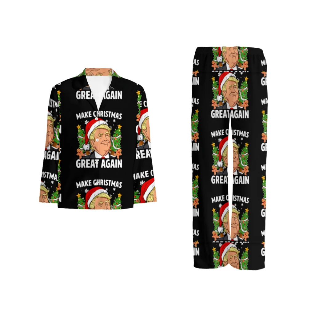 Trump Make Christmas Great Again Ugly Christmas Sweaters 2024 New Spring and Autumn Couple Pajama Set Long Sleeve Two Piece
