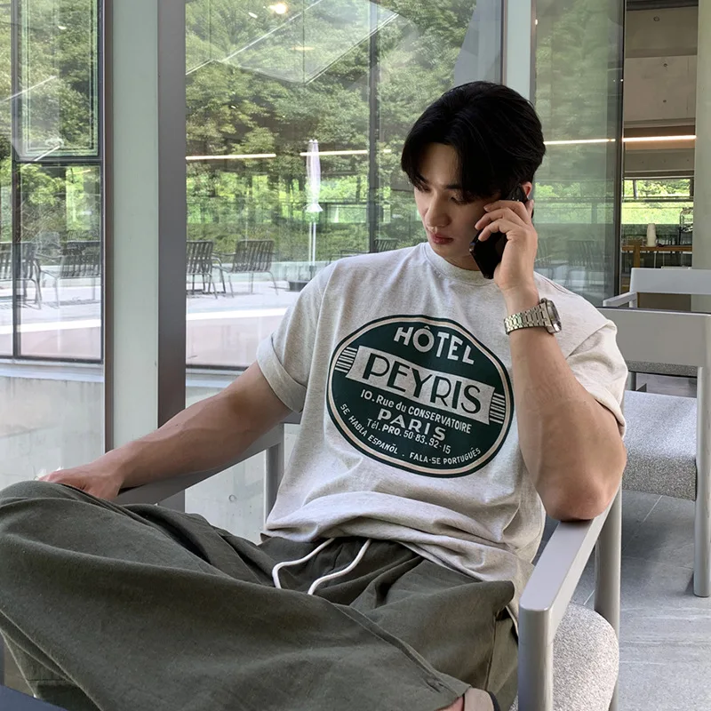 Men's Solid color Fashion Letter Print Short Sleeve Loose Comfortable Casual Simple Versatile Trendy Daily Wear Commute T Shirt