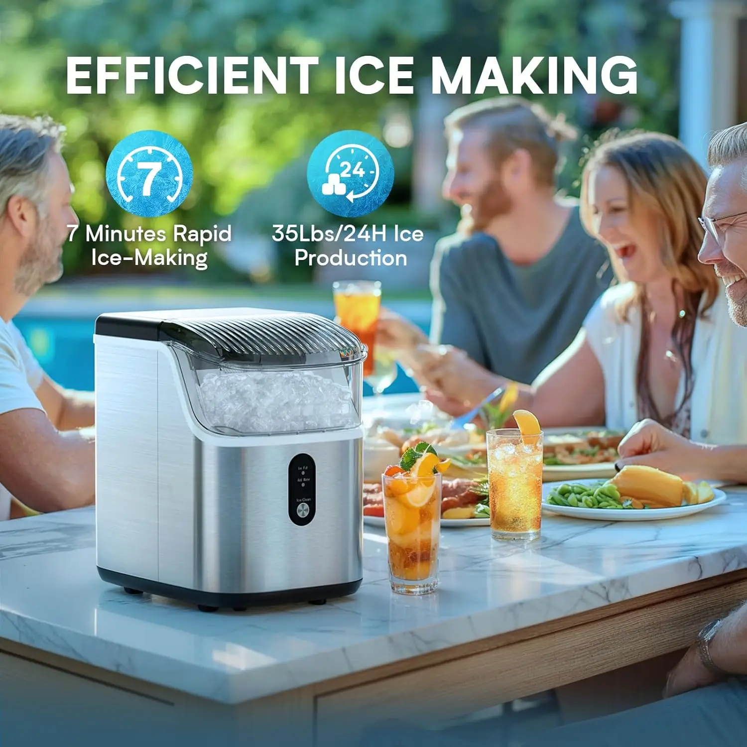 Nugget Ice Makers Countertop, Pebble Ice Maker Machine with Soft Chewable Ice, 35lbs/24H, Self-Cleaning, One-Click Operation