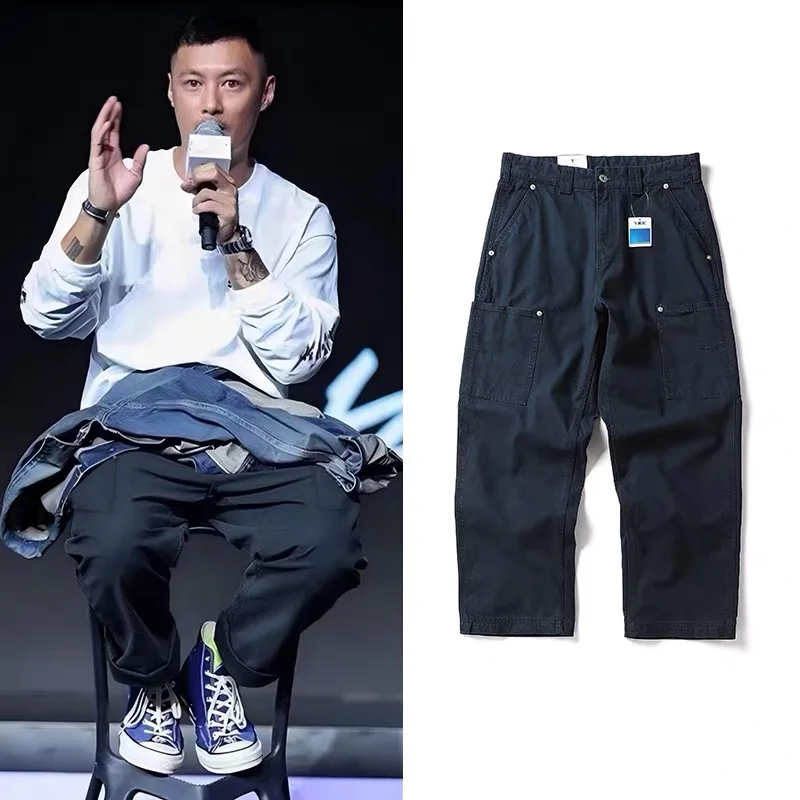 

Мужские повседневные брюки на осень-зиму с множеством карманов, прямые, широкие, для отдыха, рабочие, из хлопковой ткани