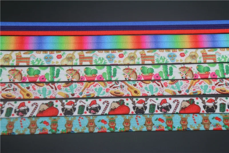DHK 5/8'' 5yards gradient christmas mexico cactus printed Fold Elastic FOE stretch ribbon hairbow headwear headband DIY C1602