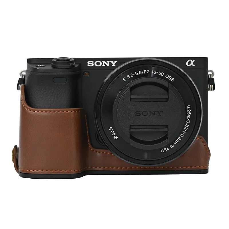 Oil Skin Hand Strap Bottom Cover PU Leather Camera Half Body Case For Sony A6400 A6300 A6000 A6100 Battery Opening