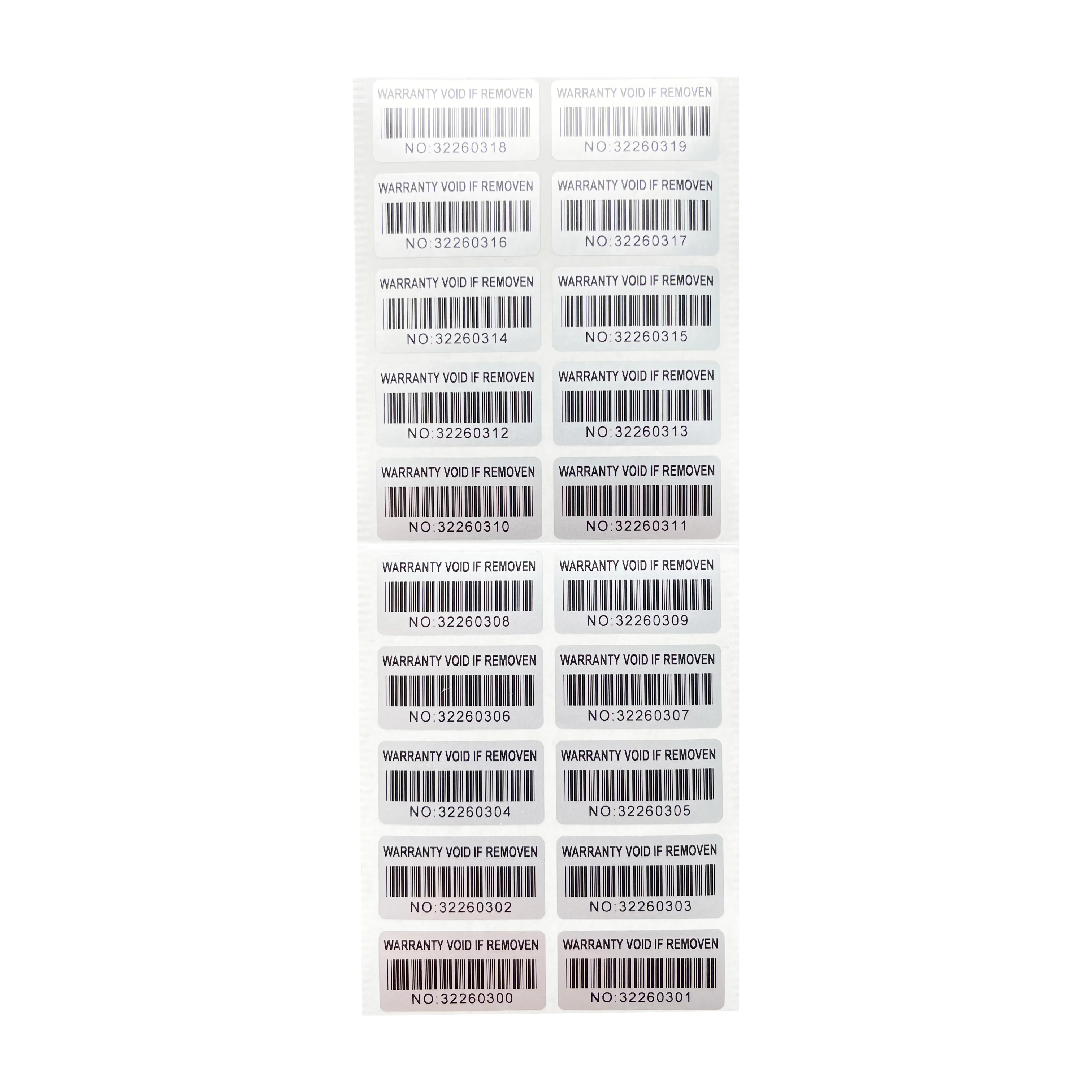 Imagem -05 - Tamper Proof Selo de Segurança Adesivo Número de Série Prata Único Barcode Sticker Lágrima Autêntica 30x15 mm 100 Pcs