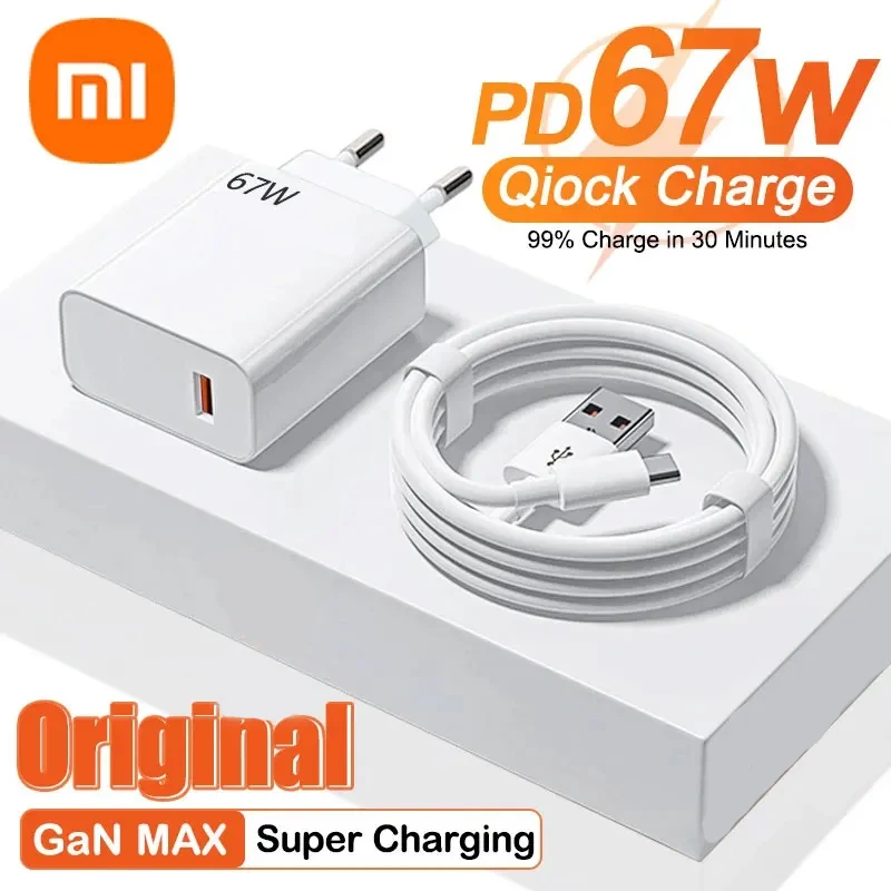 Xiaomi Original 67W USB Super Fast Charger Power Adapter 6A Type-C Cable Quick Charge Applicable to Xiaomi Samsung Huawei IOS