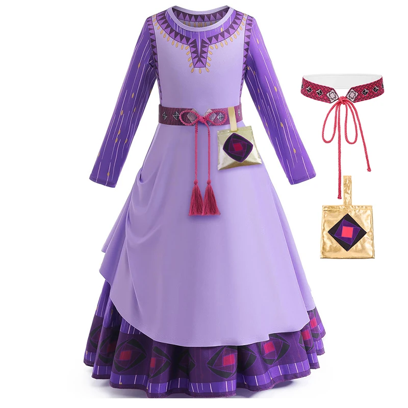 Disney Princess Asha Costume Girls Wish Fancy Dress Up Kids Movie Asha Cosplay 3D Printed Outfits Halloween Christmas Party