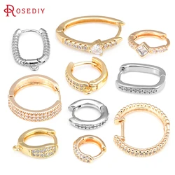 18K Gold Color Brass and Zircon Round Oval Rectangle Circle Loop Earrings Hoops Diy Jewelry Earrings Accessories for Women